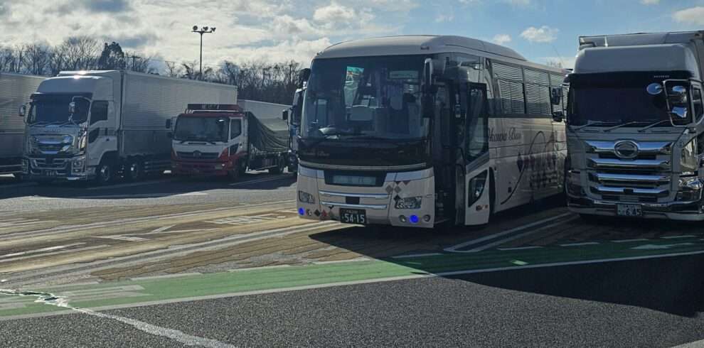 Bus stopped at a service area